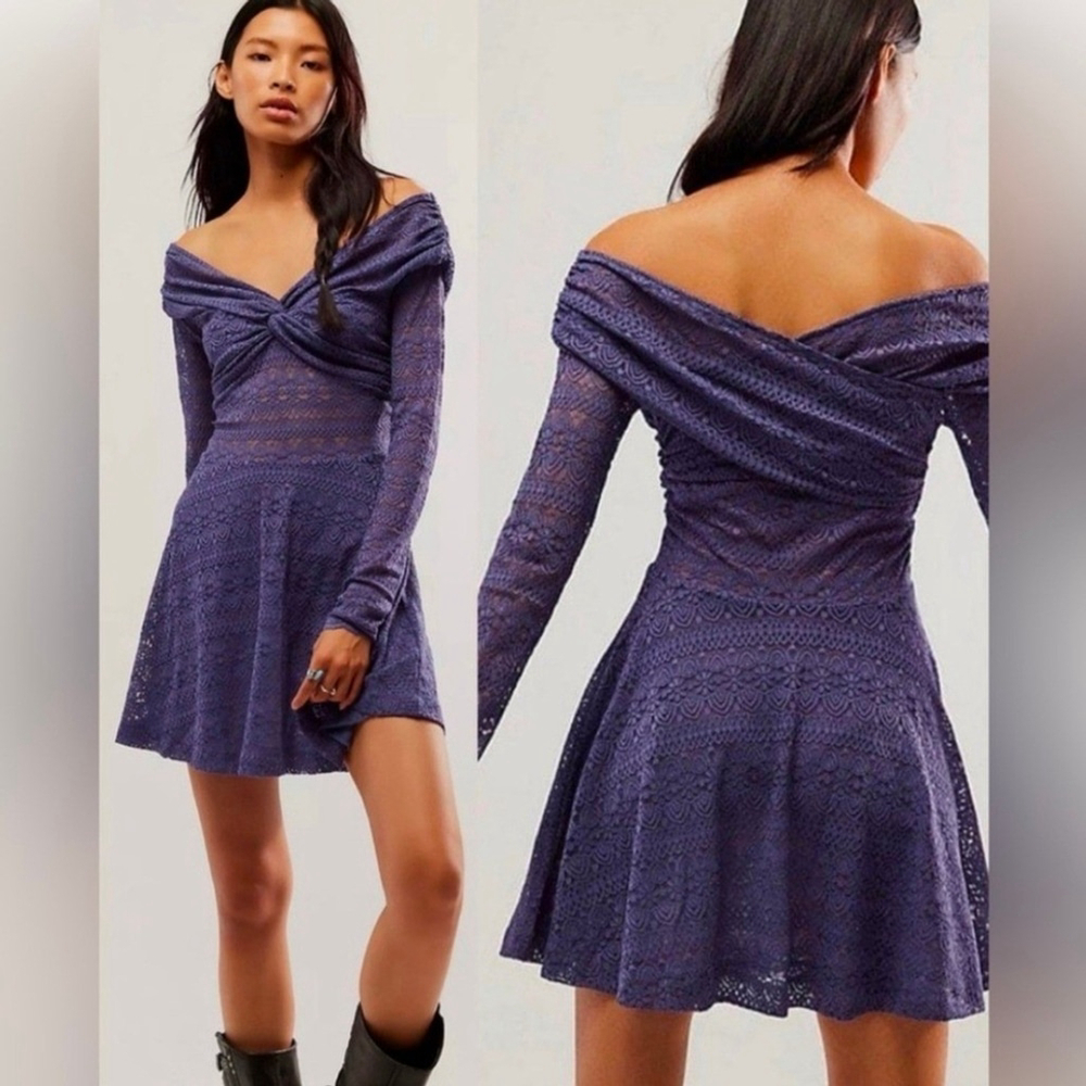Free People Violet Lace Off Shoulder Mini Dress - Picture 4 of 11